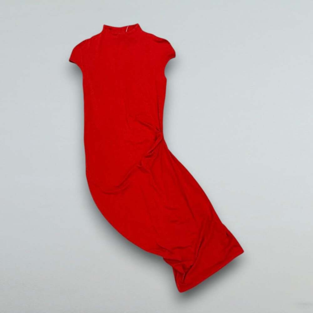 Red Side Ruched Stretch Jersey Bodycon Midi Dress Size P